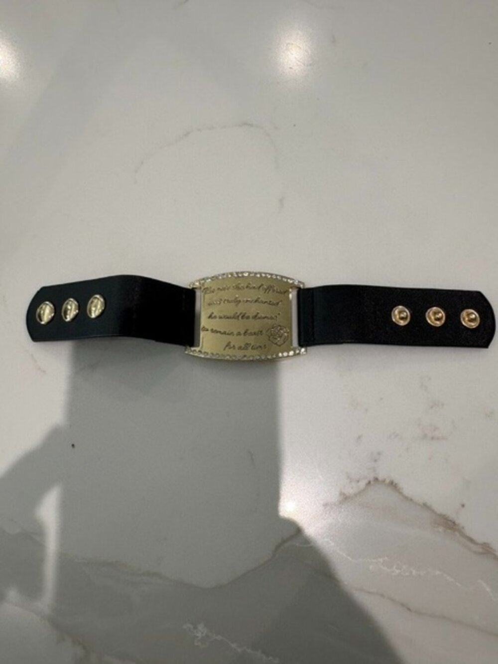 Disney Beauty & Beast Enchanted Rose Engraved Quote Faux Leather Bracelet